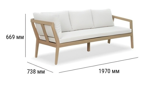 Модуль деревянный трехместный с подушками Nara песочный, бежевый