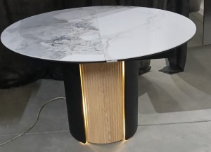 Стол БАТИСТ 115 с подстветкой PANDORA LIGHT, керамика / ДУБ АМЕРИКАНСКИЙ, ЧЕРНЫЙ каркас