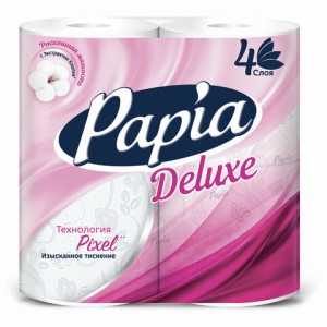 Бумага туалетная быт., спайка 4 шт., 4-слойная (4х14,8 м), PAPIA DELUXE/ELITE, белая, 50202822/502040