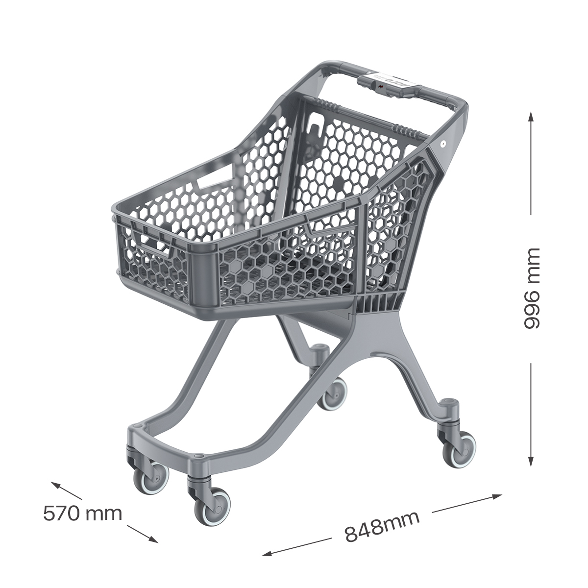 Пластиковая покупательская тележка SURF S,100 литров, серая, цвет задней стенки серый.