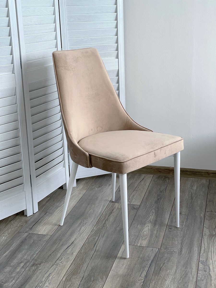 Стул НЕПАЛ (NEPAL-P) БЕЖЕВЫЙ #5, велюр/ белый каркас