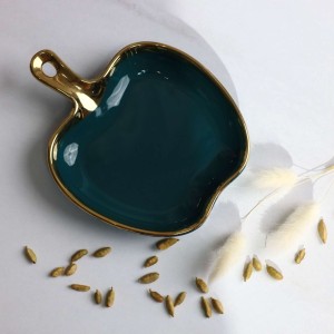 Блюдо фигурное MOONSHINE, керамика, темно-зеленый+золото, 18см