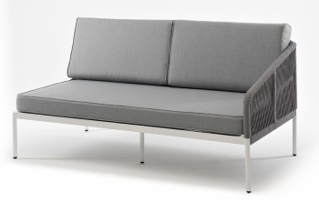 "Канны" левый модуль плетеный из роупа, каркас алюминий светло-серый (RAL7035) шагрень, роуп серый круглый, ткань серая 017цвет Серый