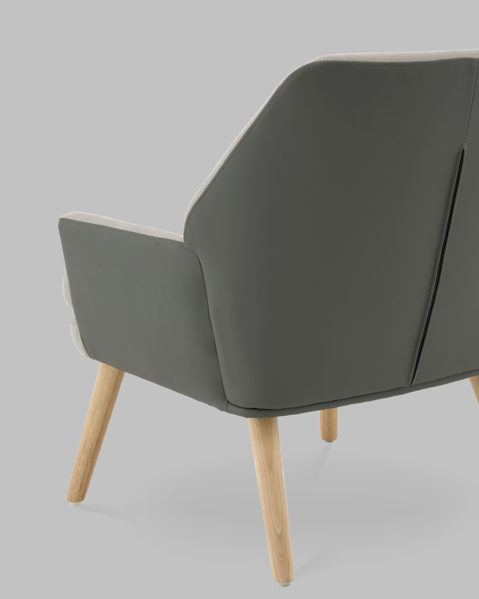Кресло Харви серый с серой экокожей деревянные ножки