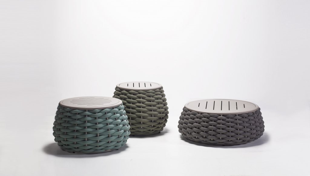 Пуф-столик плетеный с подушкой Pouf зеленый, светло-серый