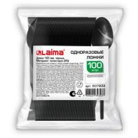 Ложка столовая одноразовая пластиковая 165 мм, черная, КОМПЛЕКТ 100 шт., СТАНДАРТ, LAIMA, 607833