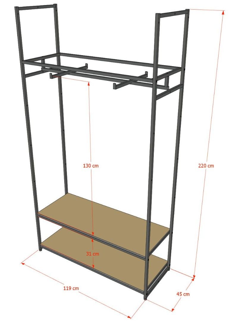 Стеллаж для одежды в стиле Лофт A22120-06-ЧЧ (220х120х45)