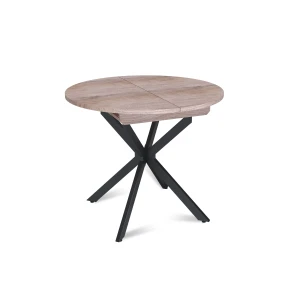 Стол круглый раздвижной Твист (90+30) дуб эндгрейн / опоры черные