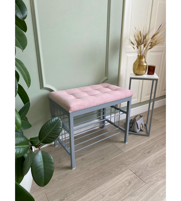Банкетка Сканди-60-2-х полочная (светло-розовый/серый)
