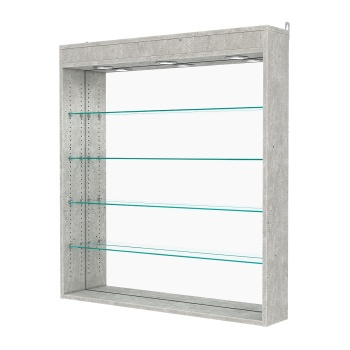 Витрина настенная с регулировочными полками №4-4Г-РЕГ с зеркалом и с подсветкой, Метрополитан Грей