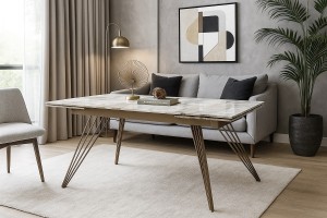 Стол АСЕРРА-1 (ACERRA-1) 160 см - 240 см раскладной, GLOSS GRAND JADE, керамика/ ШАМПАНЬ, ®DISAUR