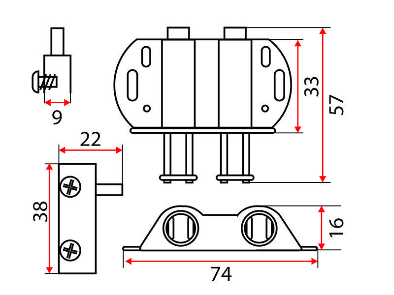 Петля для стеклянных дверей, комплект на 2 двери с двойной защёлкой, хром