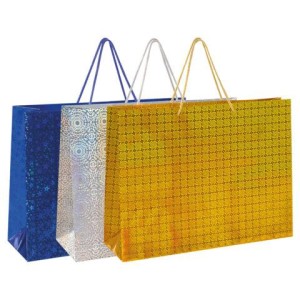 Пакет подарочный 45x13x33 см (XL), НАБОР 3 шт., 3 дизайна, голография, ЗОЛОТАЯ СКАЗКА, 609736