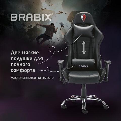 Кресло компьютерное BRABIX "Lumen GM-150 RGB", подсветка, две подушки, экокожа, черное, 532801
