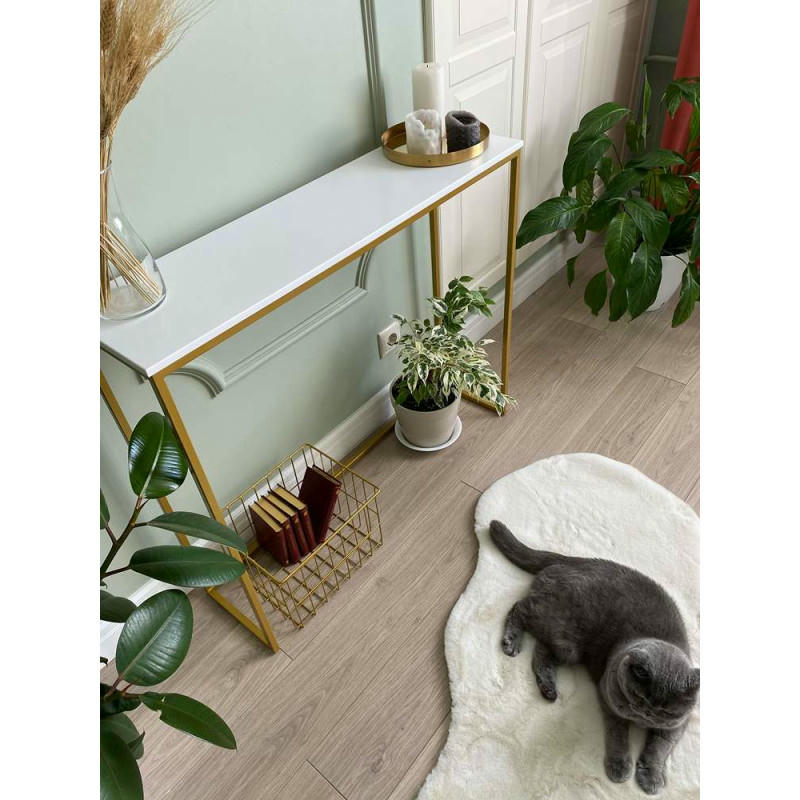 Журнальный столик искусственный камень гранит белый/каркас золото