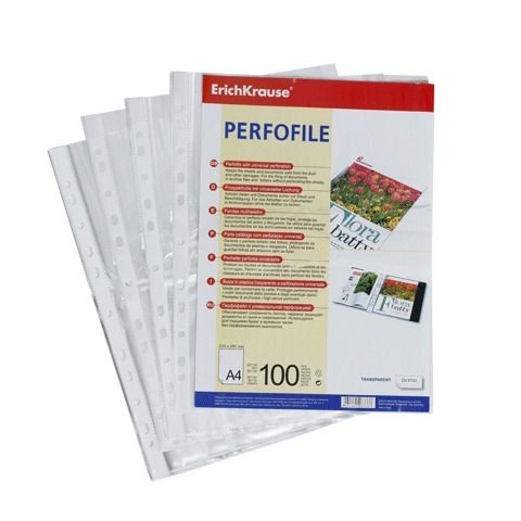 Папки-файлы перфорированные, A4, ERICH KRAUSE, комплект 100 шт., матовые, 30 мкм, 6733, 67330