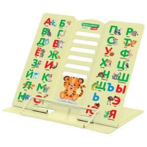 Подставка для книг BRAUBERG KIDS mini, "Animals", с алфавитом, регулируемый угол наклона, металлическая, 238965
