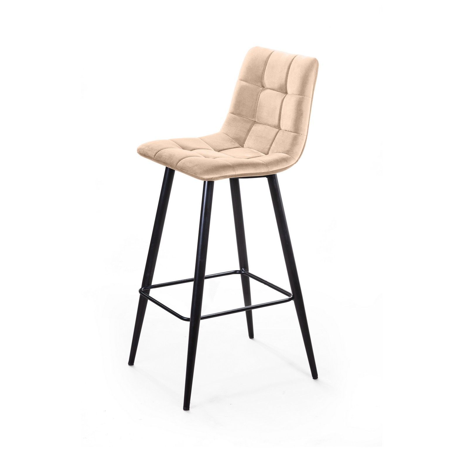 Стул барный Уно, бархат бежевый 5/ чёрный конус