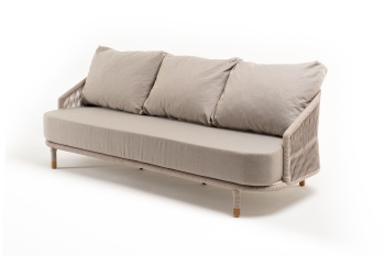 "Верона" диван 3-местный плетеный из роупа, каркас алюминий белый муар, роуп бежевый круглый, ткань бежевая 15052цвет Бежевый