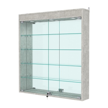 Витрина настенная №4-4А с зеркалом и с подсветкой, Метрополитан Грей