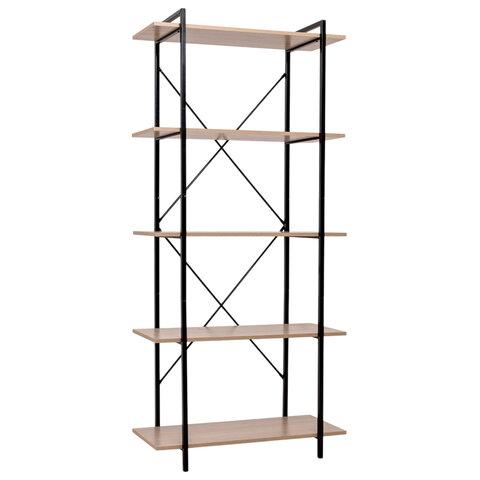 Стеллаж BRABIX "SMART SH-004", 790х360х1950 мм, ЛОФТ, 5 полок, металл/ЛДСП бунратти, каркас черный, 641944