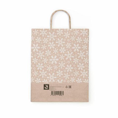 Крафт пакет бумажный Снежинка 22х12х25см с кручеными ручками, плотность 80 гр/м2, 115, 115465