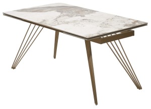 Стол АСЕРРА-1 (ACERRA-1) 160 цвет ПАНДОРА (GLOSS PANDORA) керамика/ каркас цвета ШАМПАНЬ, ®DISAUR