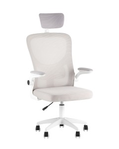 Кресло офисное TopChairs Core серый с подголовником пластик белый