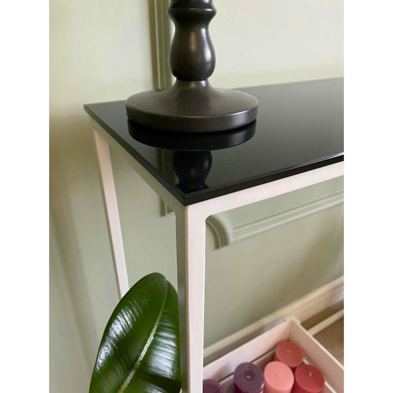 Журнальный столик стекло черный/каркас белый