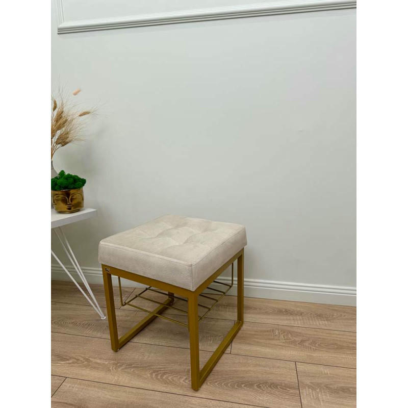 Банкетка Марсей 40-44 с полкой (светло-бежевый/золото)