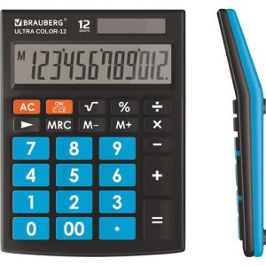 Калькулятор настольный BRAUBERG ULTRA COLOR-12-BKBU (192x143 мм), 12 разрядов, двойное питание, ЧЕРНО-ГОЛУБОЙ, 250497