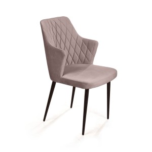Стул с подлокотниками Хант ромб, бархат пепельно-бежевый 25 / чёрный конус
