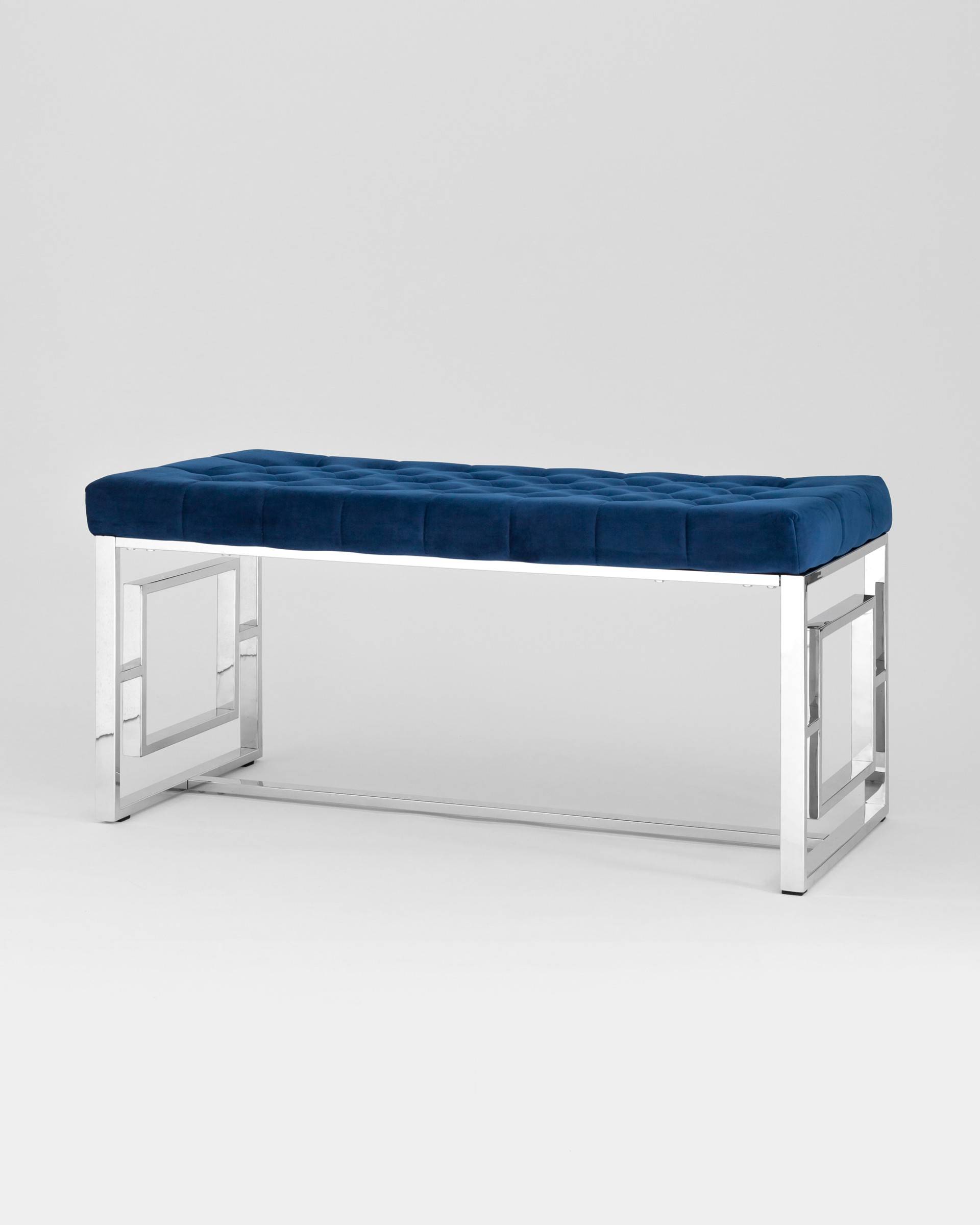 Банкетка-скамейка БРУКЛИН велюр синий сталь серебро