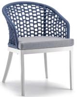 Кресло плетеное с подушкой Kos белый, синий, светло-серый