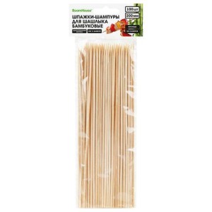 Шпажки-шампуры для шашлыка бамбуковые 200 мм, 100 шт., BOOMHOUSE (БУМХАУС), 701958