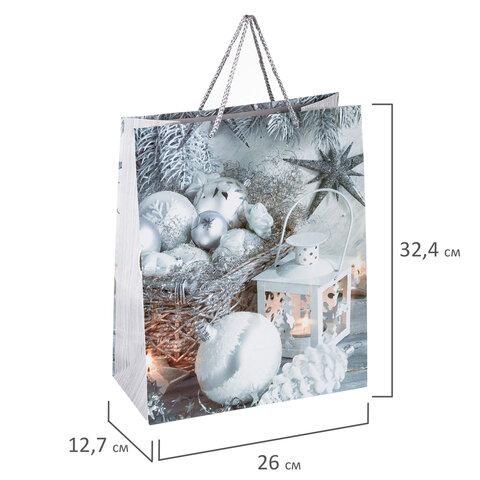 Пакет подарочный новогодний 26x12,7x32,4 см, ЗОЛОТАЯ СКАЗКА "Серебристые шары", ламинированный, 606566