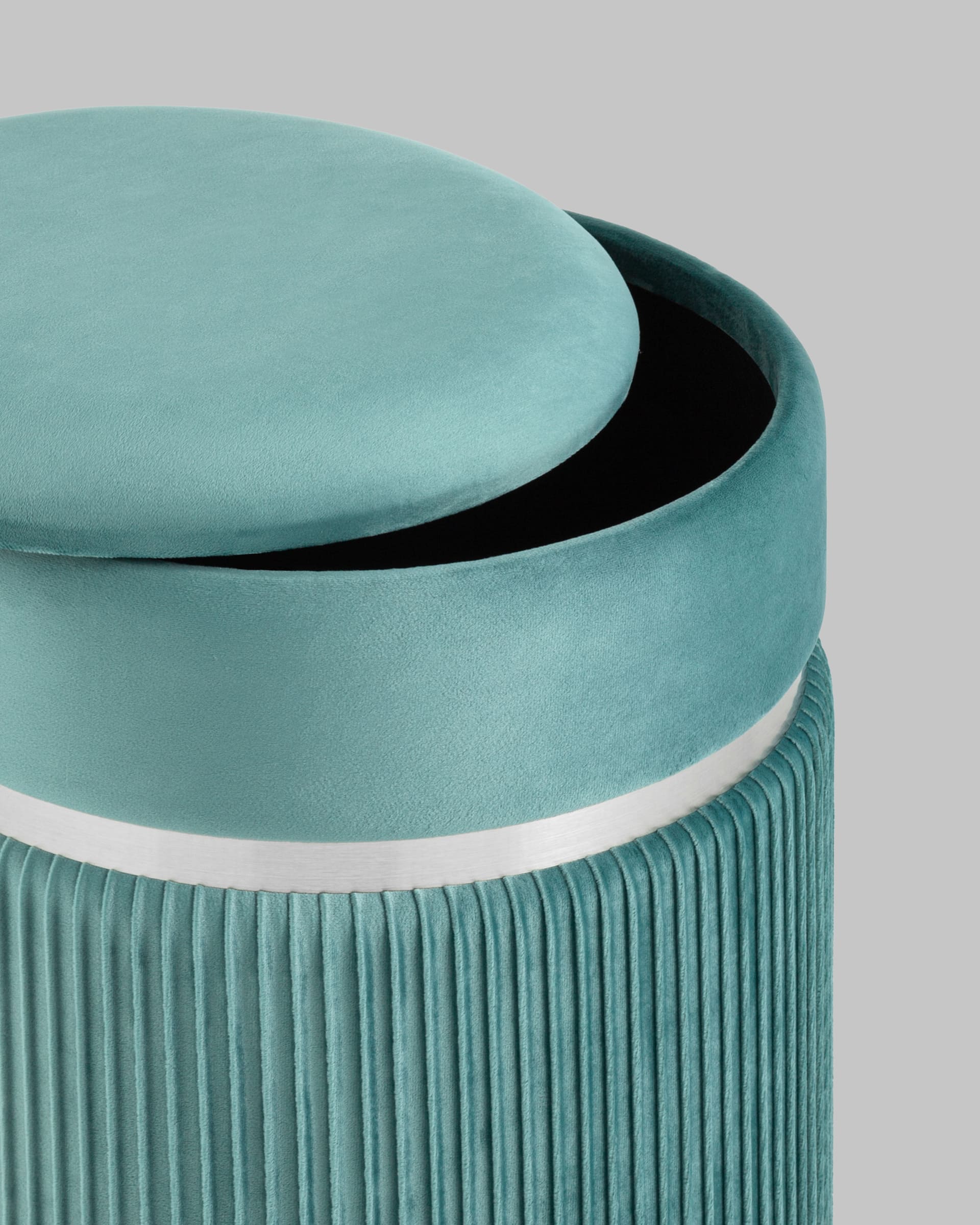 Пуф Миранда с ящиком серебро велюр светло-бирюзовый