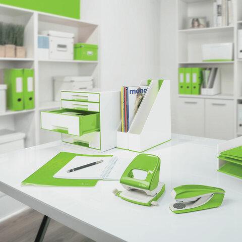 Дырокол металлический LEITZ "NeXXt WOW", до 30 листов, зеленый металлик, блистер, 50082064