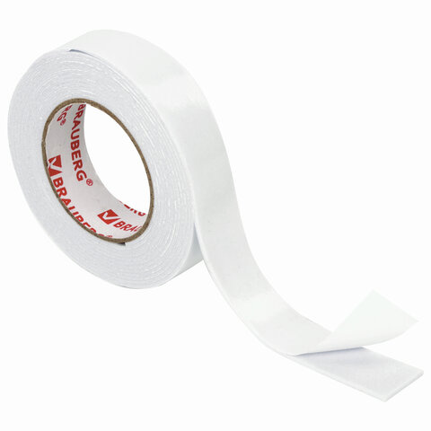 Клейкая двусторонняя лента 15 мм х 2 м, НА ВСПЕНЕННОЙ ОСНОВЕ 1 мм, прочная, BRAUBERG, блистер, 606418