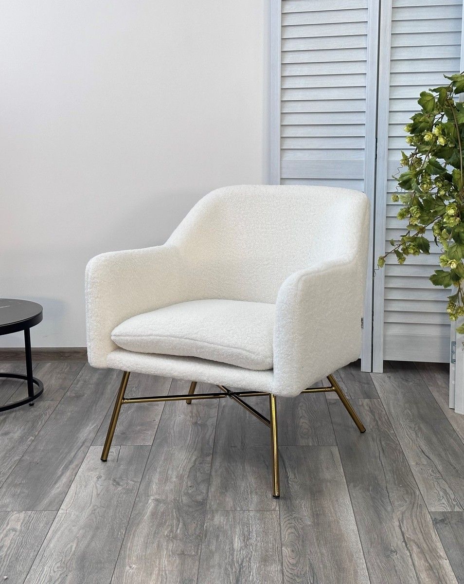Кресло SHEEP NINI-01 Белый, teddy / золотой каркас