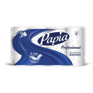 Бумага туалетная, спайка 8 шт., 3-слойная (8х17 м) Papia Professional, белая, 5080998