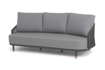 "Верона" диван 3-местный плетеный из роупа, каркас алюминий темно-серый (RAL7024) муар, роуп темно-серый круглый, ткань Mossle сераяцвет серый Mossle