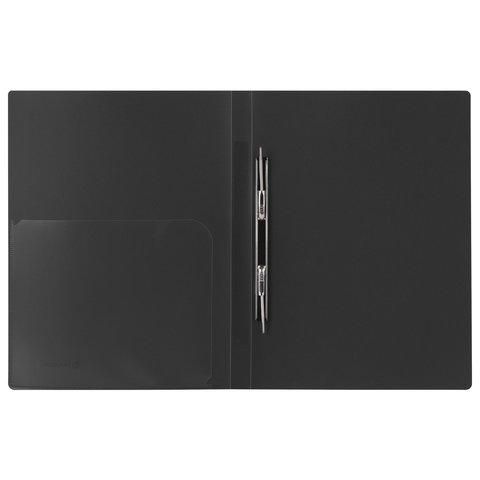 Папка с металлическим скоросшивателем и внутренним карманом BRAUBERG диагональ, черная, до 100 листов, 0,6 мм, 221351