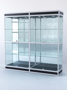 Витрина "ПРЯМОУГОЛЬНАЯ" №3-2м-500-3 (задняя стенка - зеркало), Черный