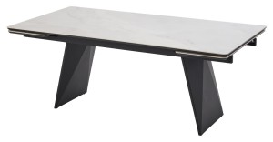Стол ШЕРЛ  200 CRYSTAL ONIX BIANCO, керамика / Черный каркас