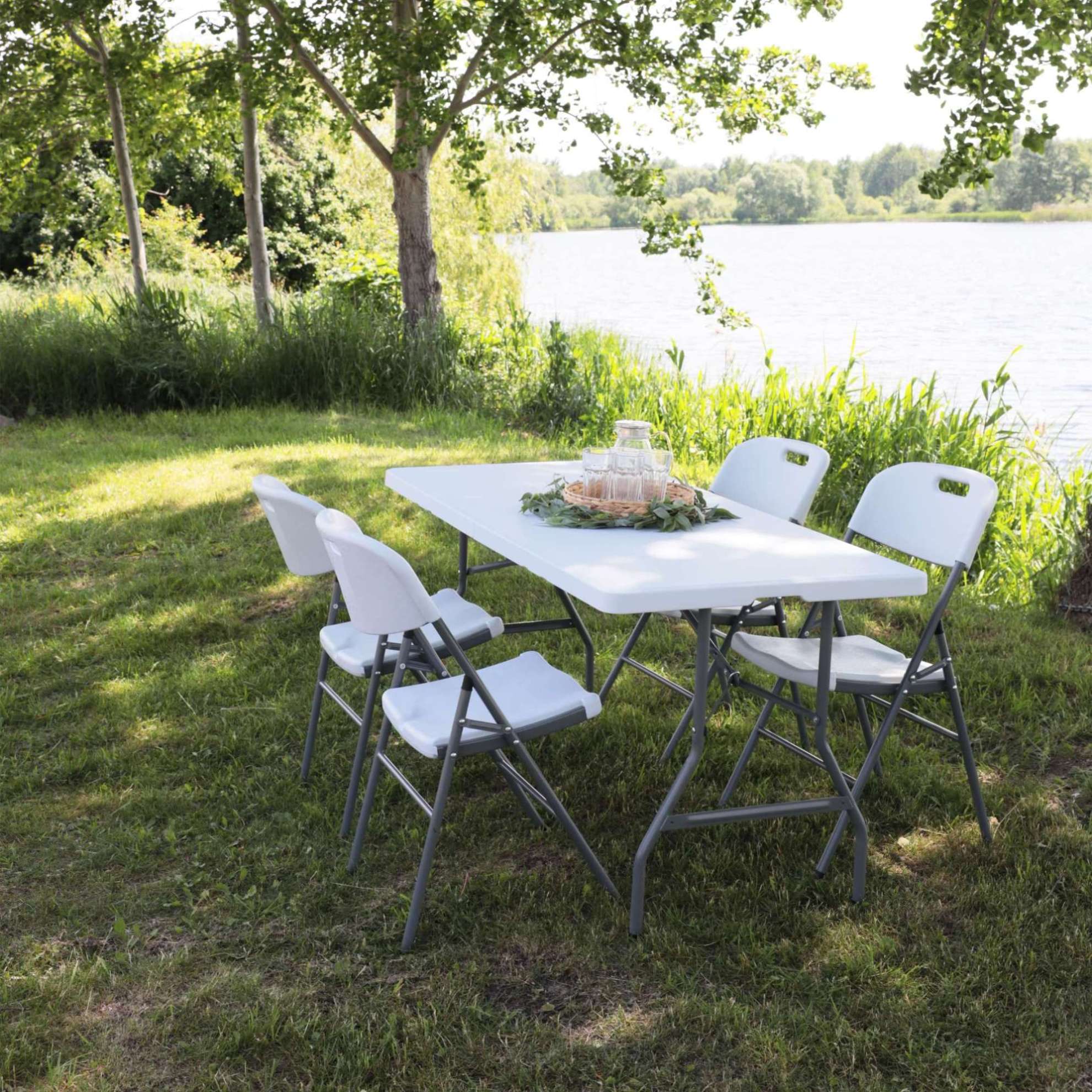 Стул садовый складной со спинкой, белый, hdpe-пластик