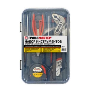 Набор инструментов столярно-слесарный, 9 предметов, пластиковый бокс, ГРАНДМАСТЕР, 671325
