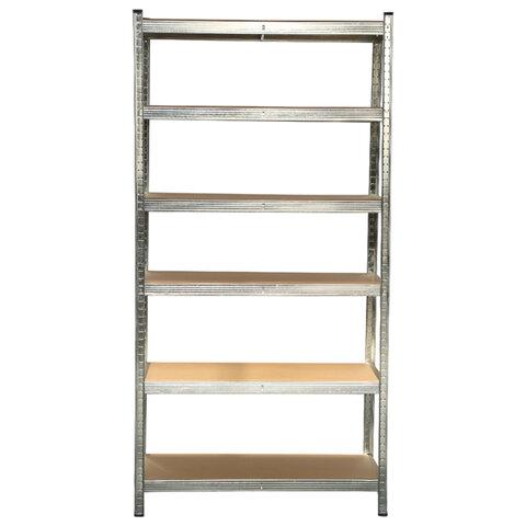 Стеллаж металлический BOOMHOUSE (БУМХАУС) безболтовой, 2000x1000x500 мм, 6 полок МДФ, нагрузка на стеллаж до 875 кг, серебристый, 291416
