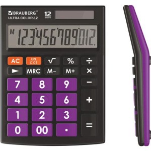 Калькулятор настольный BRAUBERG ULTRA COLOR-12-BKPR (192x143 мм), 12 разрядов, двойное питание, ЧЕРНО-ФИОЛЕТОВЫЙ, 250501