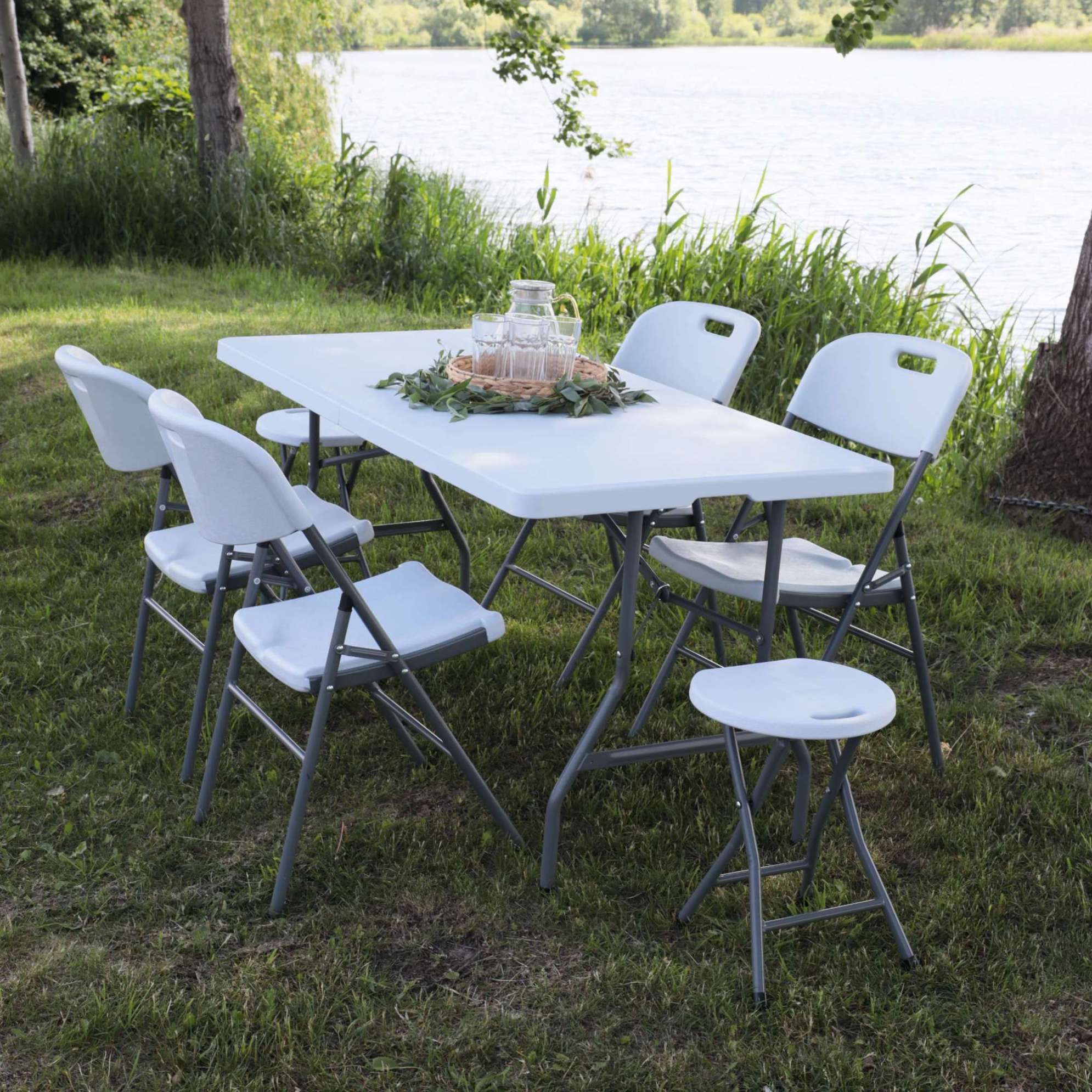 Стул садовый складной, белый, пластик